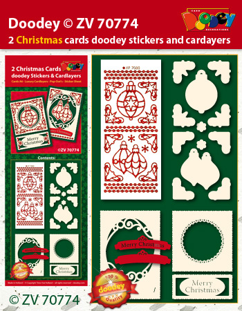 ZV70774 Christmas cards with doodey stickers and cardlayers